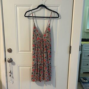 Floral Backless Dress - Black and Red
